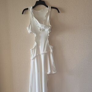 SHEIN White Asymmetrical Ruffled Tiered Dress